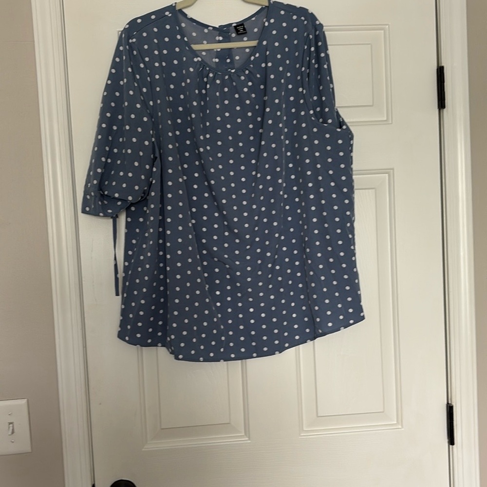 SHEIN Curve Light Blue Polka Dot Shirt